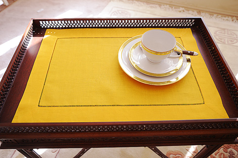 Kumquat Color Hemstitch Placemat 14"x20". Ramie & Cotton - Click Image to Close